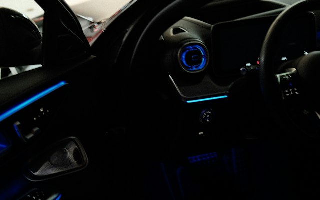 Luxury car interior at night